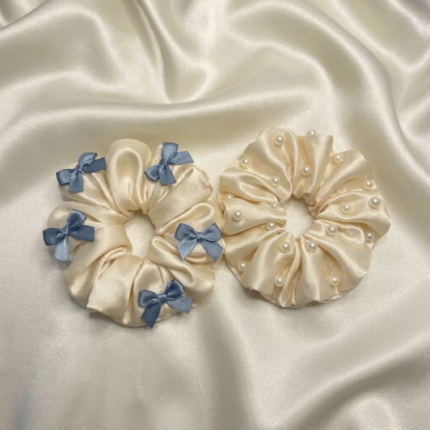 ANVOR large satin hair scrunchies set of 2 in four colour variations