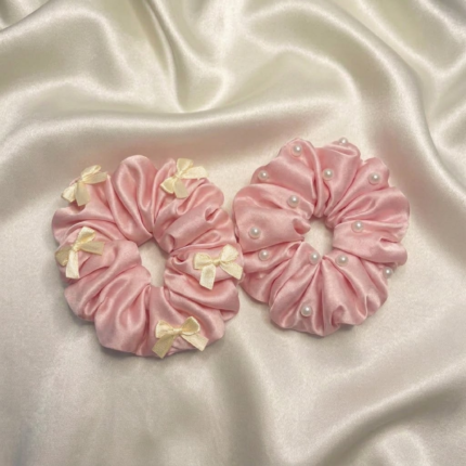 ANVOR large satin hair scrunchies set of 2 in four colour variations