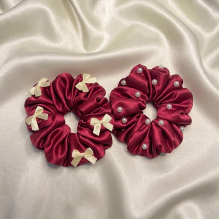 ANVOR large satin hair scrunchies set of 2 in four colour variations