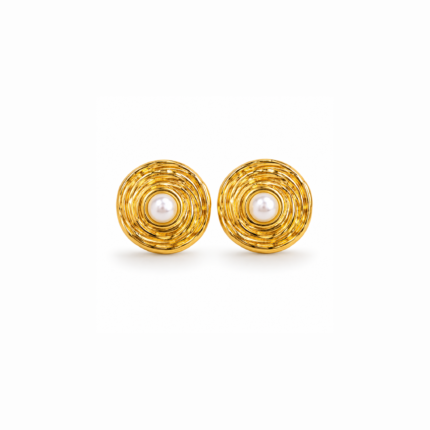 ANVOR pearl stud earrings with round pearl-look centres and layered circular detailing