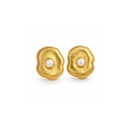 ANVOR pearl flower stud earrings with round pearl-look centres and detailed sculpted petals