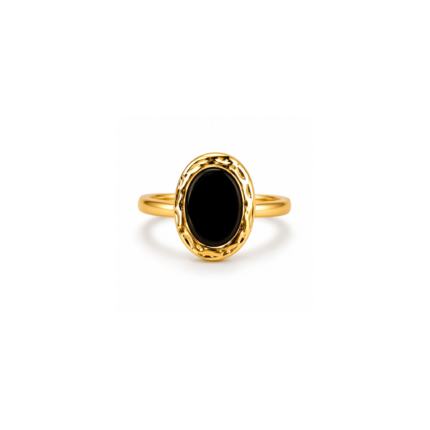 ANVOR black oval ring with ornate gold-tone frame and smooth rounded band