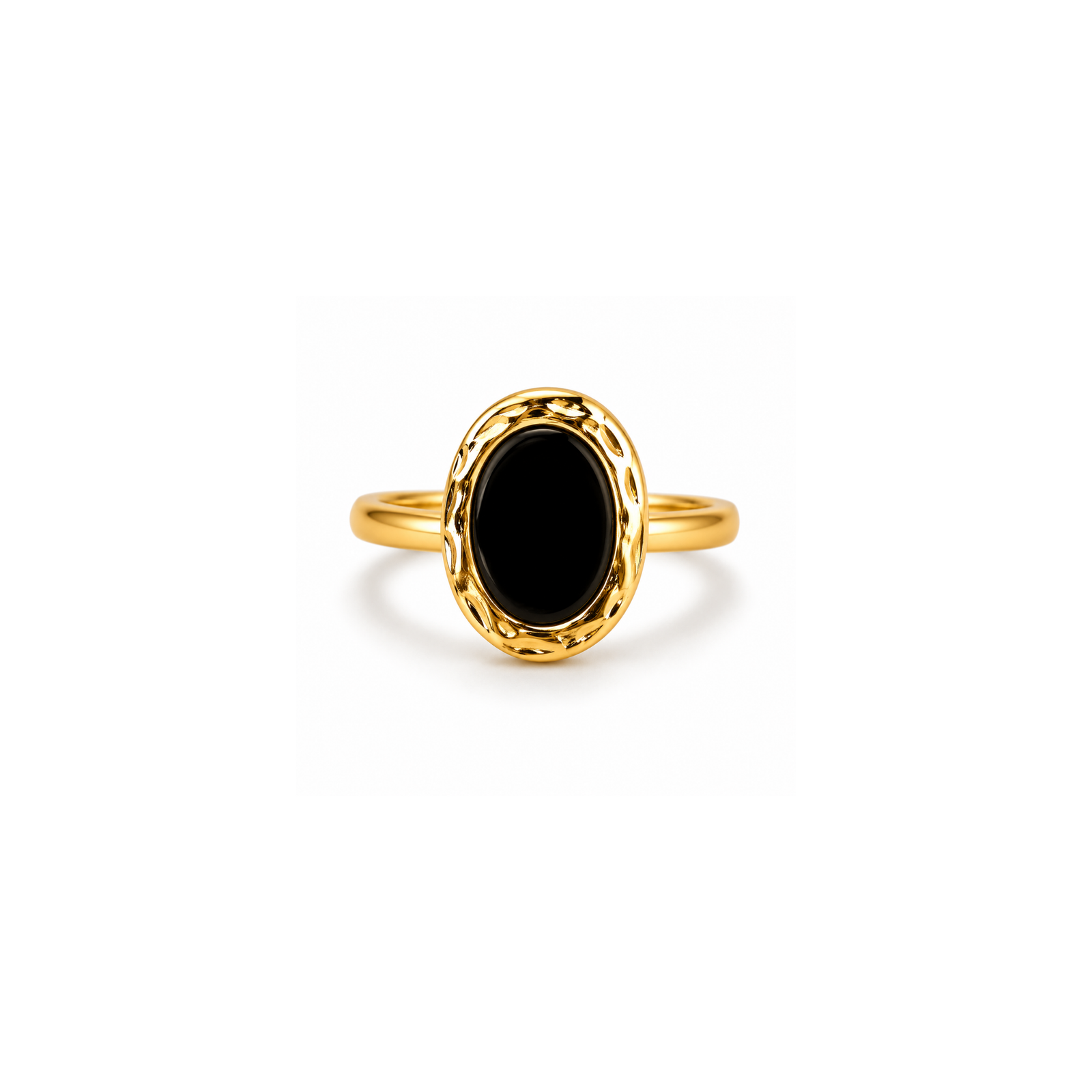 anvor-noctelle-black-oval-ring.webp ANVOR black oval ring with ornate gold-tone frame and smooth rounded band