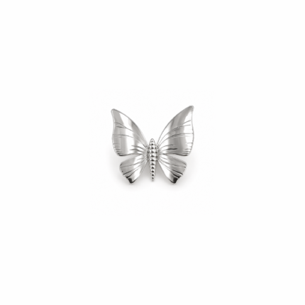 Silver-coloured butterfly ring with detailed sculpted wings and a textured central body on a white background.