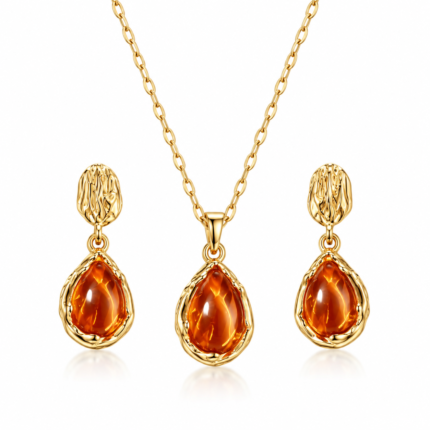 Elegant Amber Water Drop Necklace & Earrings Set